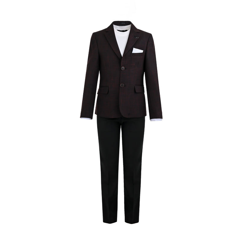 kids atelier moustache Burgundy Benjamin Textured Pattern Blazer Suit Set