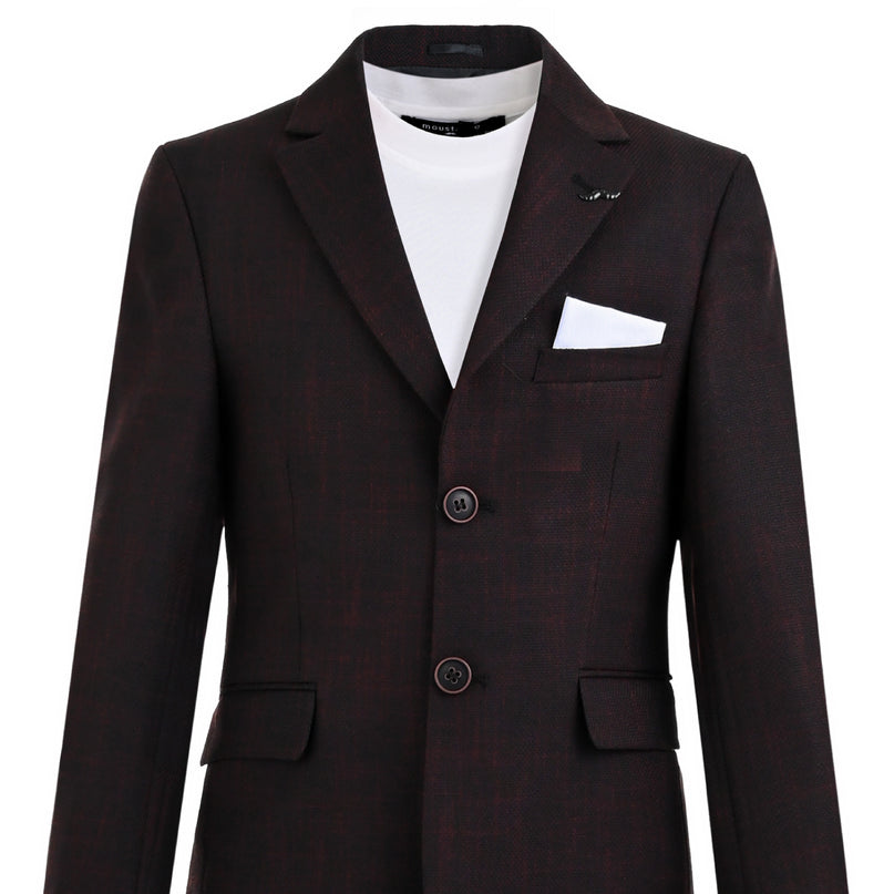 kids atelier moustache Burgundy Benjamin Textured Pattern Blazer Suit Set