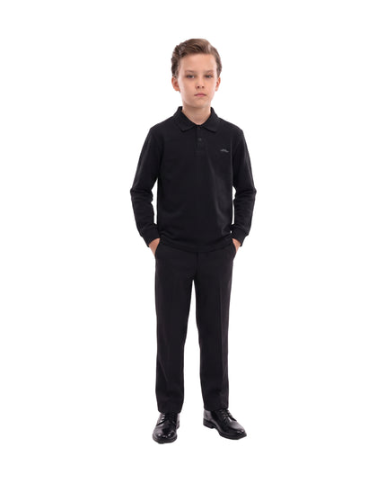 kids atelier moustache Black Long-Sleeve Polo Shirt