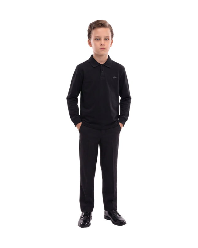 kids atelier moustache Black Long-Sleeve Polo Shirt