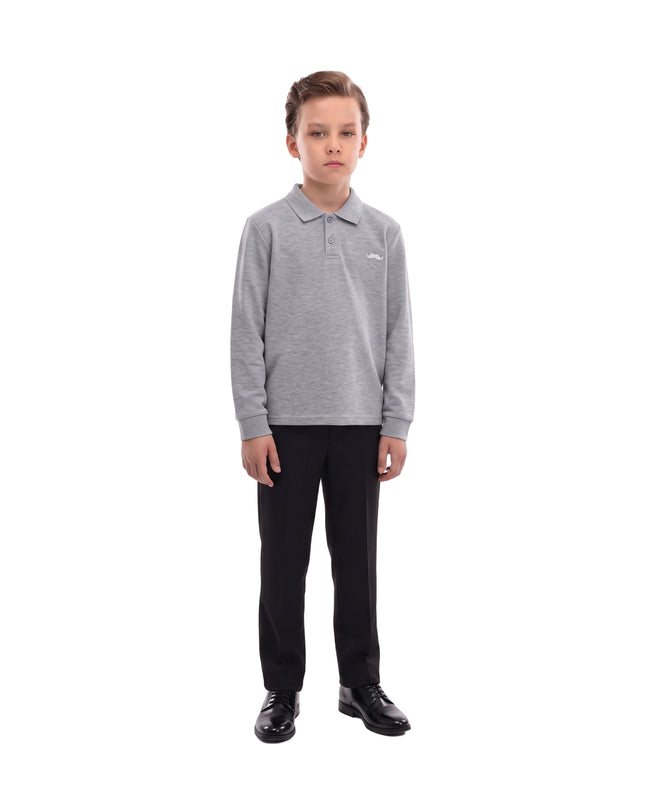 kids atelier moustache Gray Long-Sleeve Polo Shirt