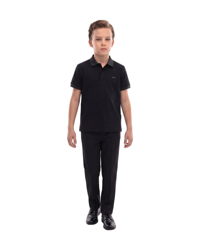 kids atelier moustache Black Polo Shirt with Grey Trim