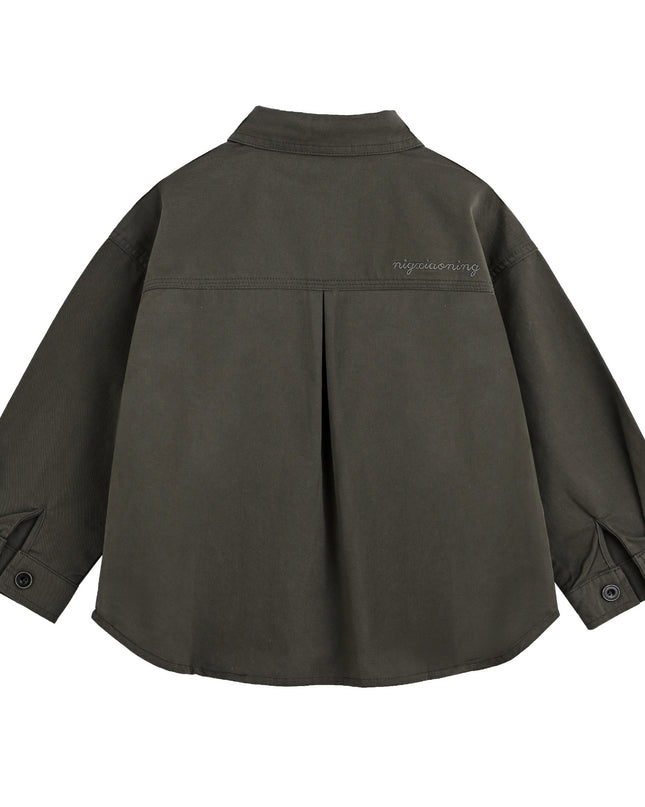 kids atelier moustache Olive Button-Up Cotton Shirt