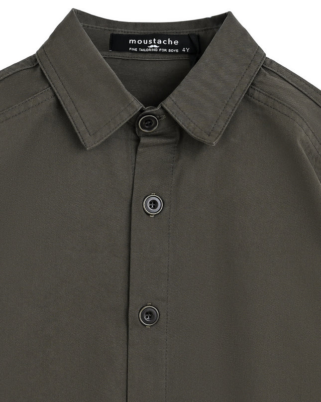 kids atelier moustache Olive Button-Up Cotton Shirt