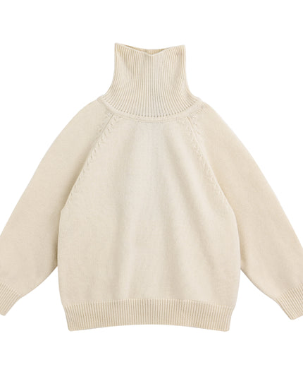 kids atelier moustache Cream Ribbed Turtleneck Sweater