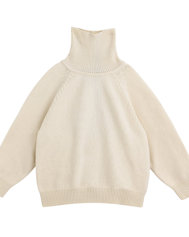 kids atelier moustache Cream Ribbed Turtleneck Sweater