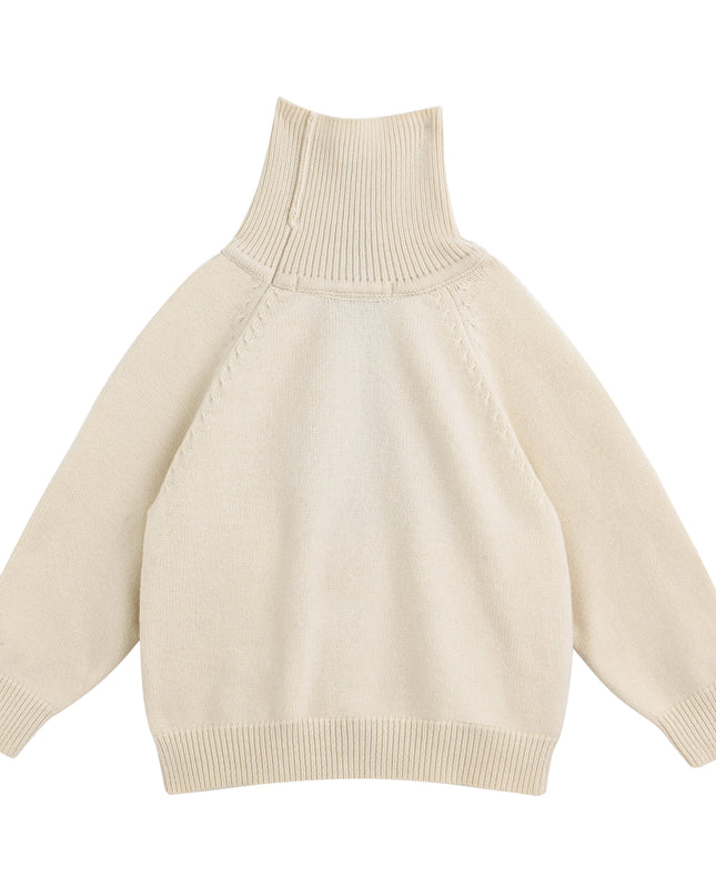 kids atelier moustache Cream Ribbed Turtleneck Sweater