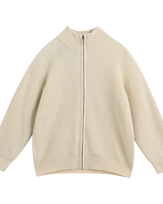kids atelier Moustache Beige Zip Ribbed Sweater