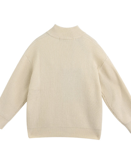 kids atelier Moustache Beige Zip Ribbed Sweater