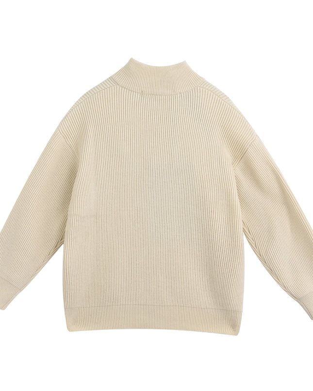 kids atelier Moustache Beige Zip Ribbed Sweater