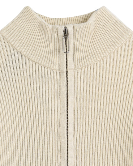 kids atelier Moustache Beige Zip Ribbed Sweater