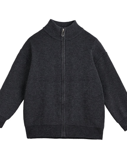 kids atelier Moustache Gray Zip Ribbed Sweater