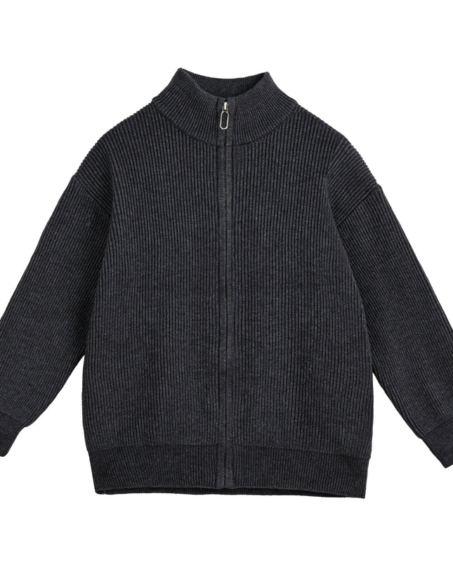 kids atelier Moustache Gray Zip Ribbed Sweater