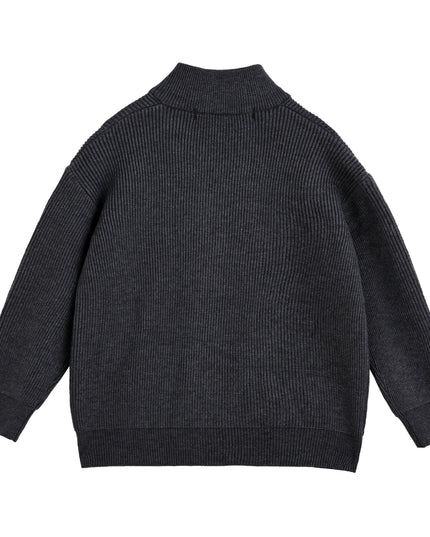 kids atelier Moustache Gray Zip Ribbed Sweater