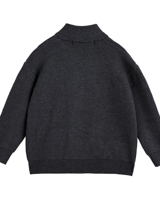 kids atelier Moustache Gray Zip Ribbed Sweater