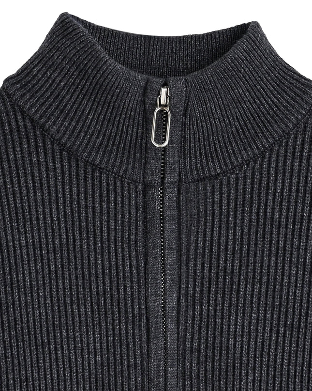 kids atelier Moustache Gray Zip Ribbed Sweater