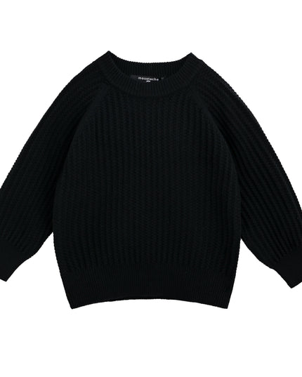 kids atelier moustache Black Waffle Knit Sweater