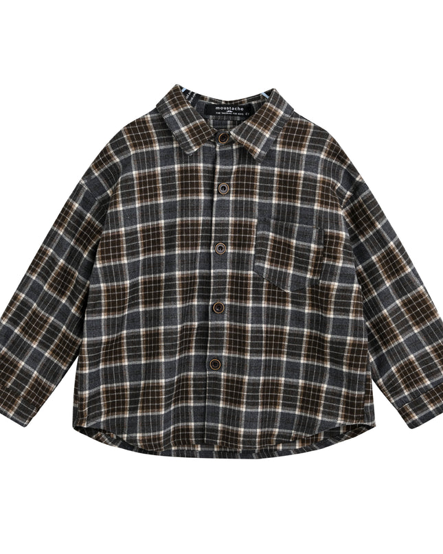 kids atelier moustache Navy Plaid Button-Up Shirt
