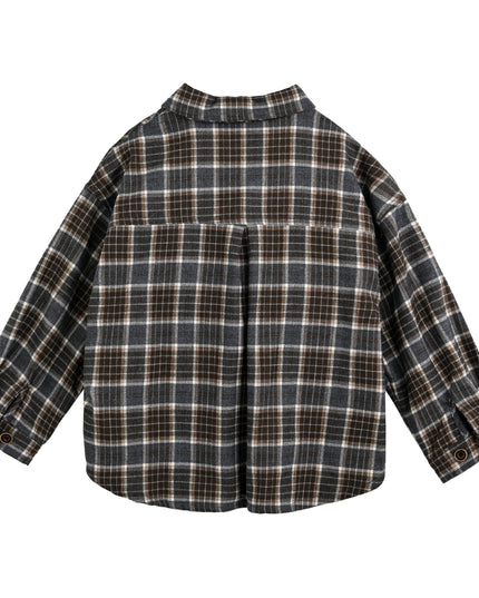 kids atelier moustache Navy Plaid Button-Up Shirt