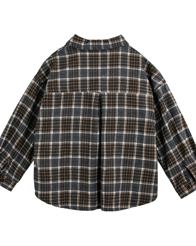 kids atelier moustache Navy Plaid Button-Up Shirt