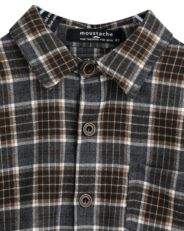 kids atelier moustache Navy Plaid Button-Up Shirt
