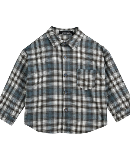 kids atelier moustache Blue Plaid Button Shirt