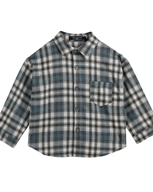 kids atelier moustache Blue Plaid Button Shirt
