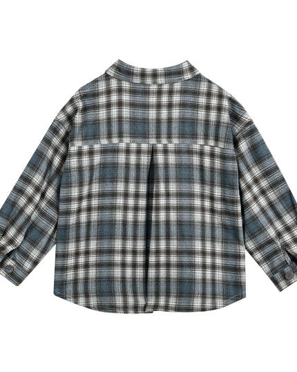 kids atelier moustache Blue Plaid Button Shirt