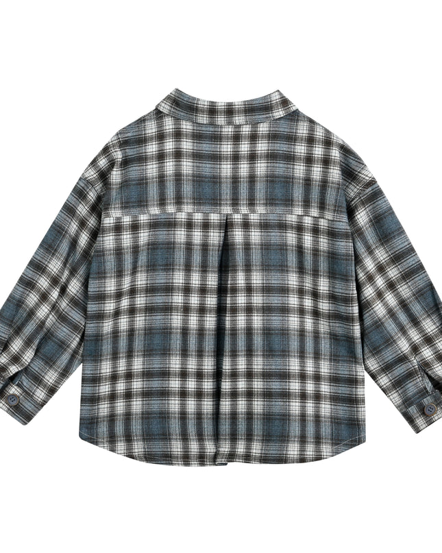 kids atelier moustache Blue Plaid Button Shirt