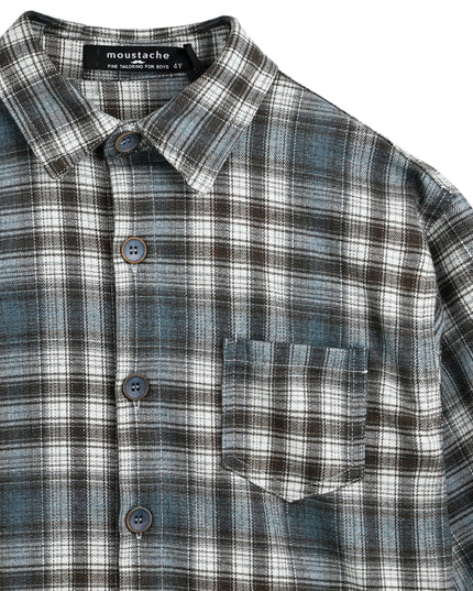 kids atelier moustache Blue Plaid Button Shirt