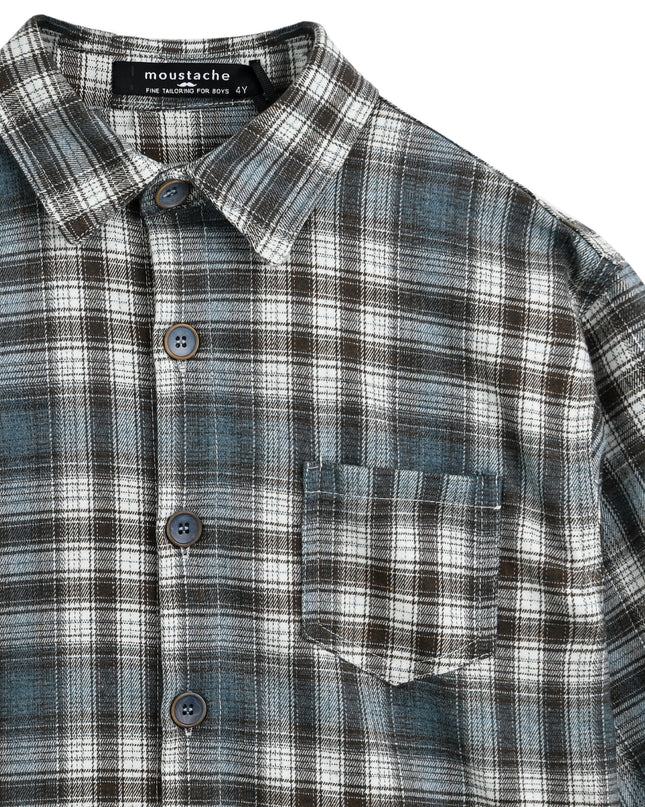 kids atelier moustache Blue Plaid Button Shirt