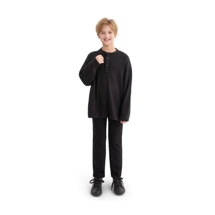 kids atelier moustache Jet Black Three-Button Henley Top
