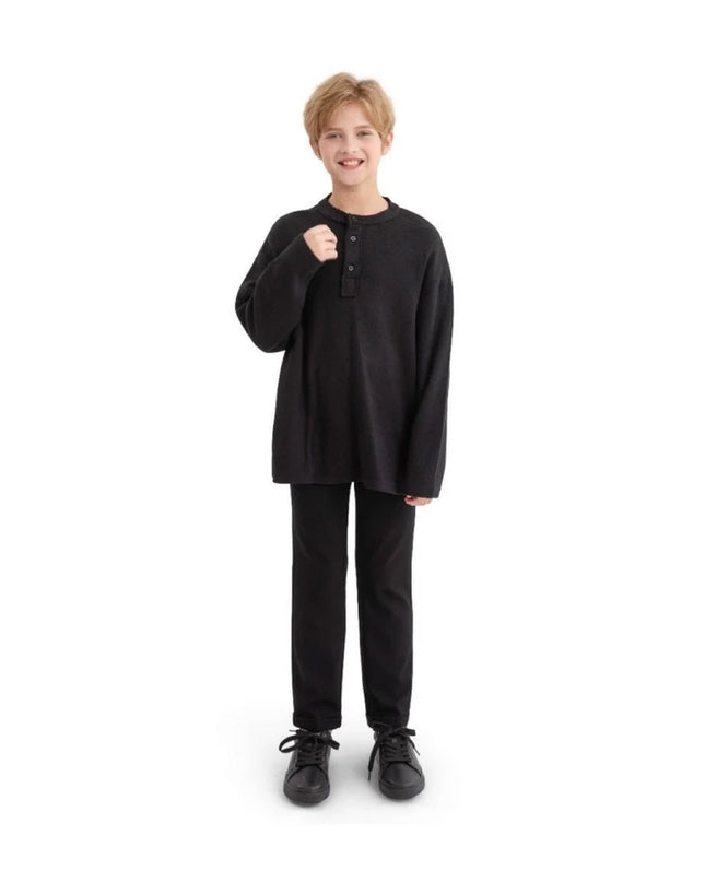 kids atelier moustache Jet Black Three-Button Henley Top