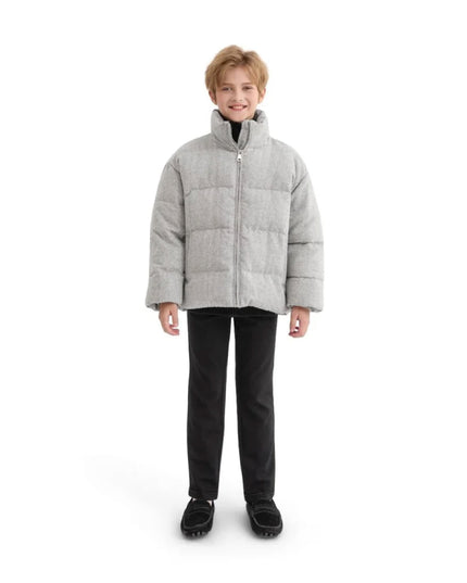 kids atelier moustache Gray Puffer Jacket with High Collar