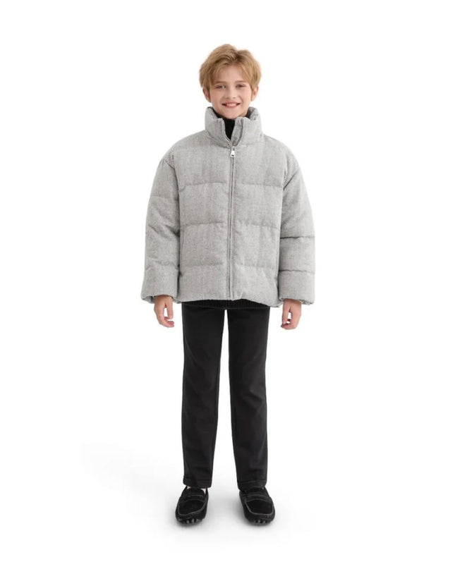 kids atelier moustache Gray Puffer Jacket with High Collar