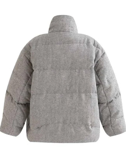 kids atelier moustache Gray Puffer Jacket with High Collar