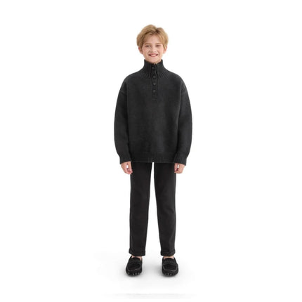 kids atelier moustache Black Button-Up Ribbed Sweater