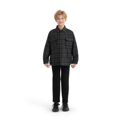 kids atelier moustache Black Plaid Flannel Shirt