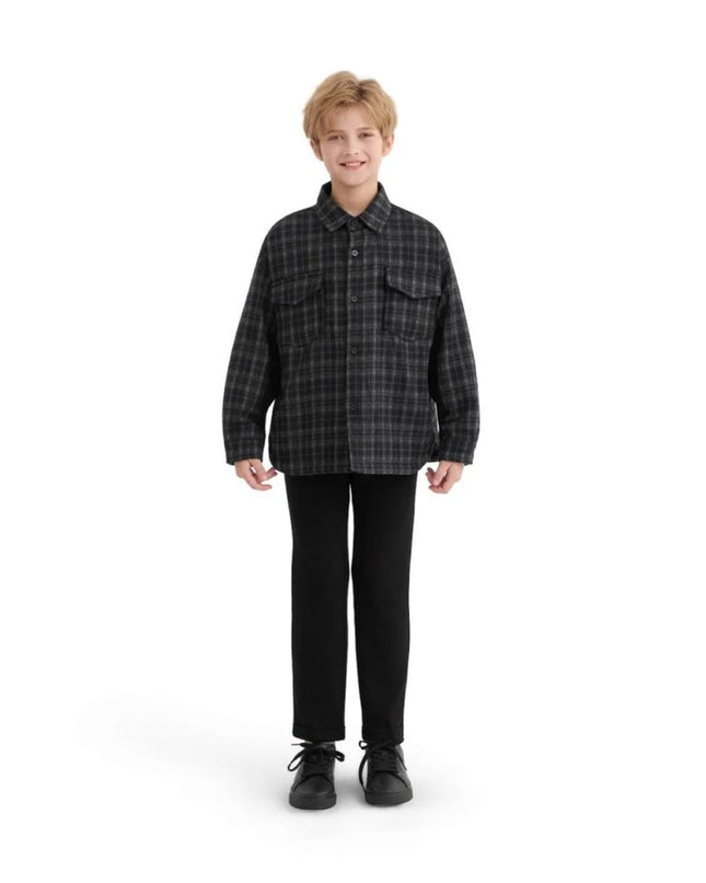 kids atelier moustache Black Plaid Flannel Shirt