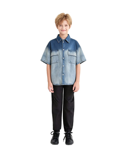 Kids atelier moustache Blue Gradient Denim Shirt