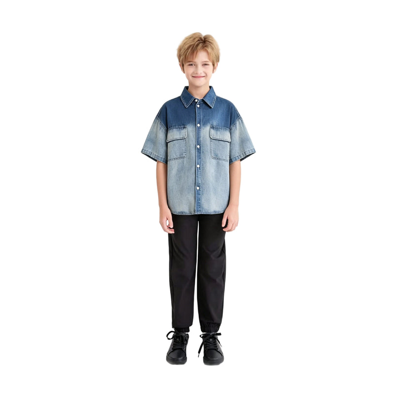 Kids atelier moustache Blue Gradient Denim Shirt