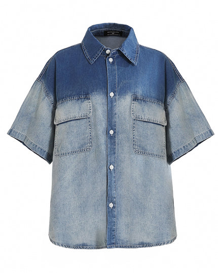 Kids atelier moustache Blue Gradient Denim Shirt