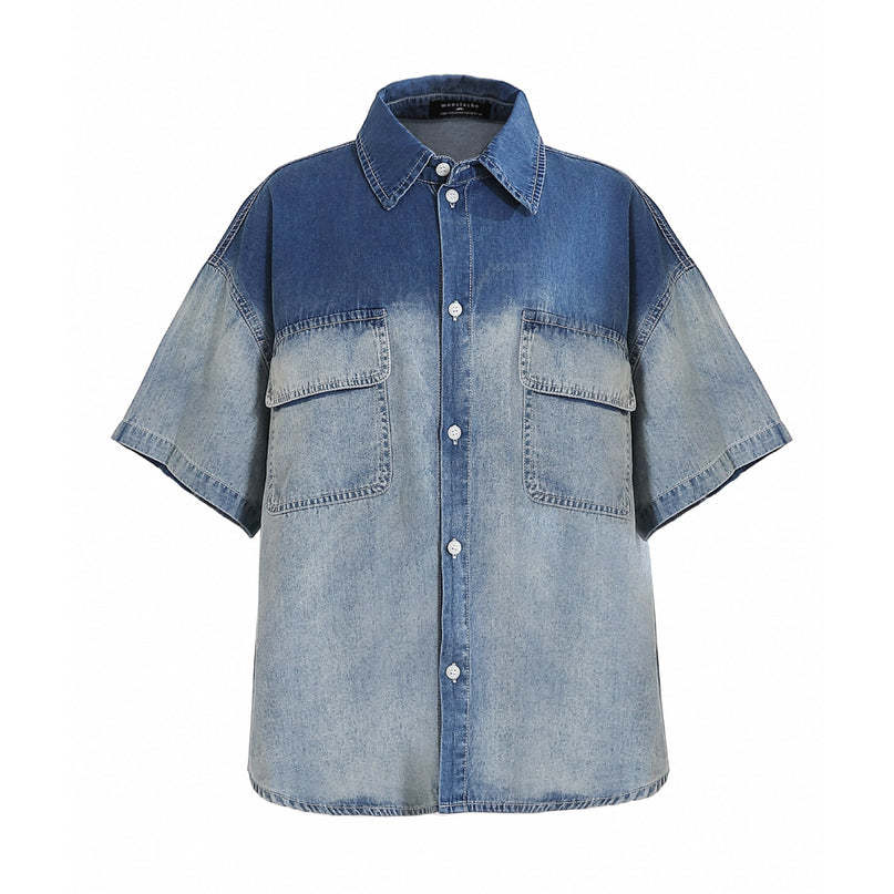 Kids atelier moustache Blue Gradient Denim Shirt