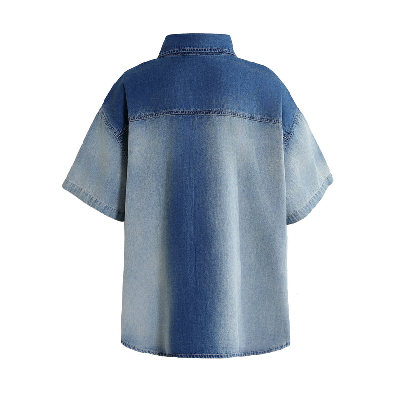 Kids atelier moustache Blue Gradient Denim Shirt