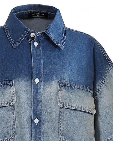 Kids atelier moustache Blue Gradient Denim Shirt