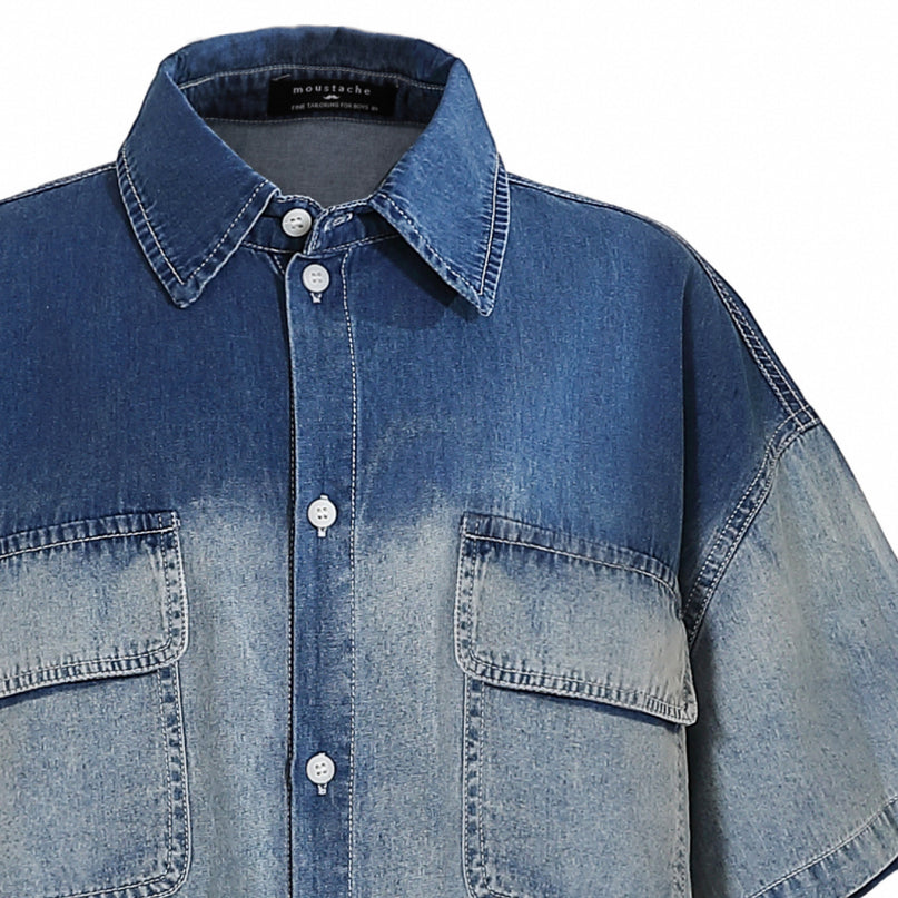 Kids atelier moustache Blue Gradient Denim Shirt