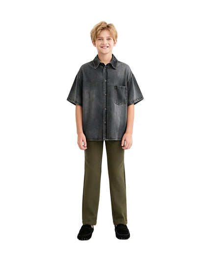 kids atelier moustache Dark Gray Denim Shirt