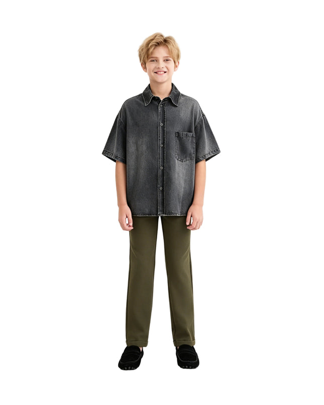 kids atelier moustache Dark Gray Denim Shirt