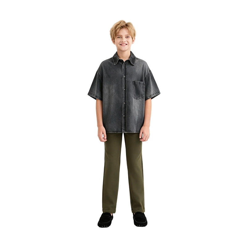 kids atelier moustache Dark Gray Denim Shirt