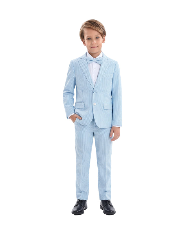 kids atelier moustache Light Blue Striped Suit Set